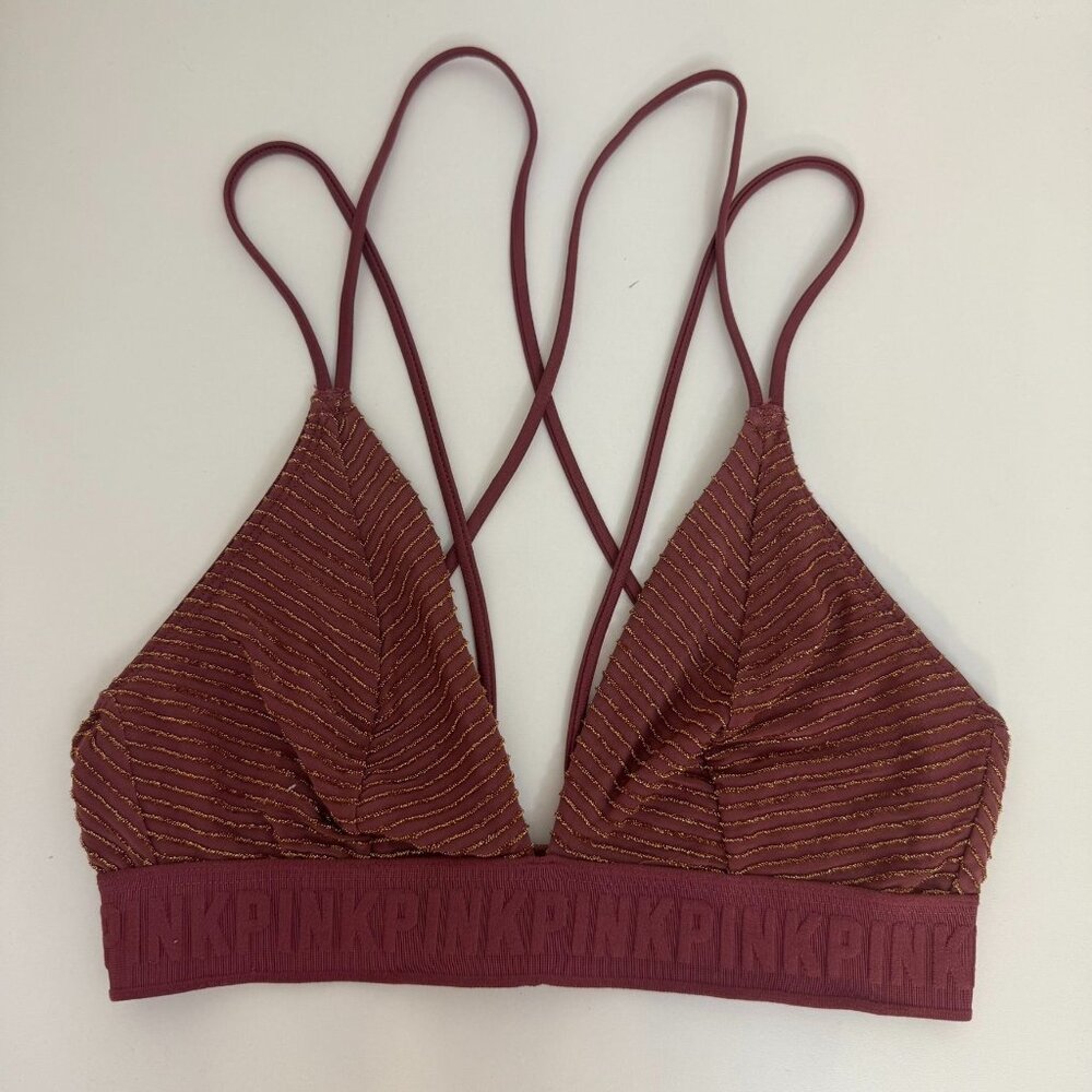 Pink Victorias Secret Seamless Unlined Strappy Bralette Bra Dusty Rose Gold Smal
